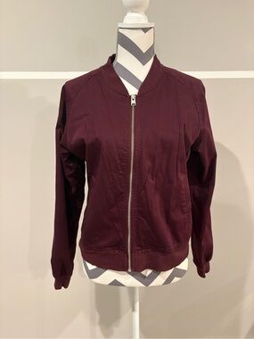 Express Burgundy Women's Bomber Jacket with Front Zip